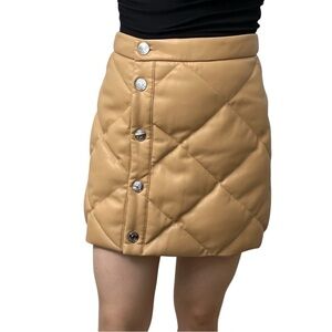 Staud Dice Quilted Faux Leather Mini Skirt Tan Brown Button Up Size 4 Small